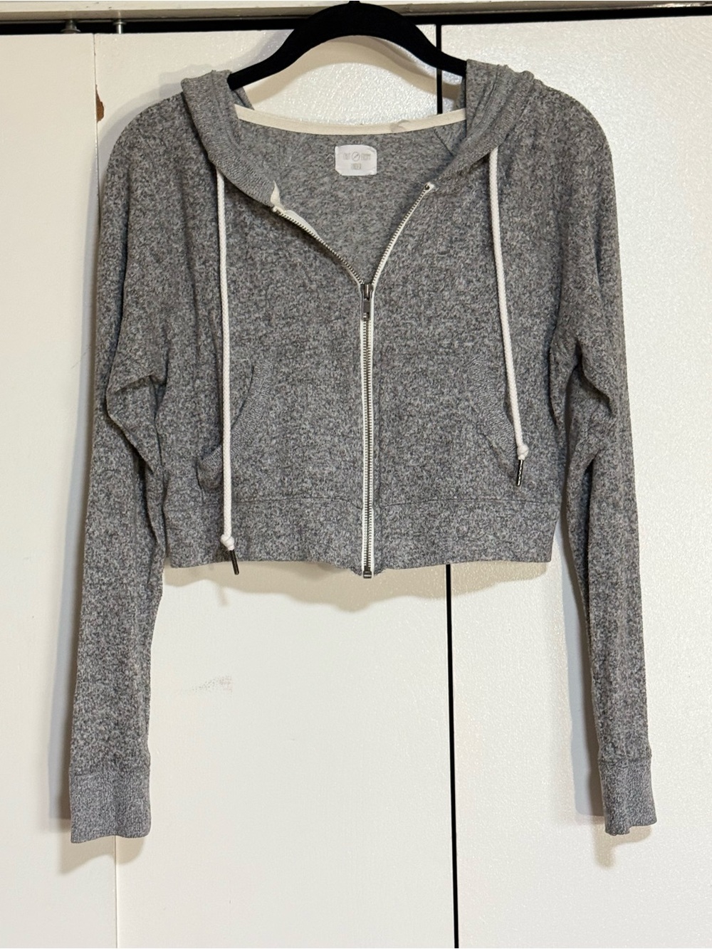 Urban Outfitters Gray Soft Knit Cropped Zip Up Hoodie Lounge Jacket | Small - Picture 2 of 15